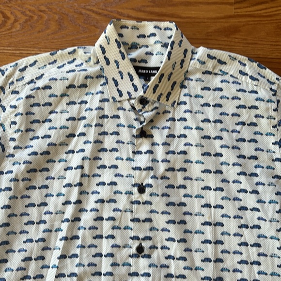 Jared Lang White and Blue Car Print 100% Cotton Button Down Shirt Size Large - Picture 2 of 9